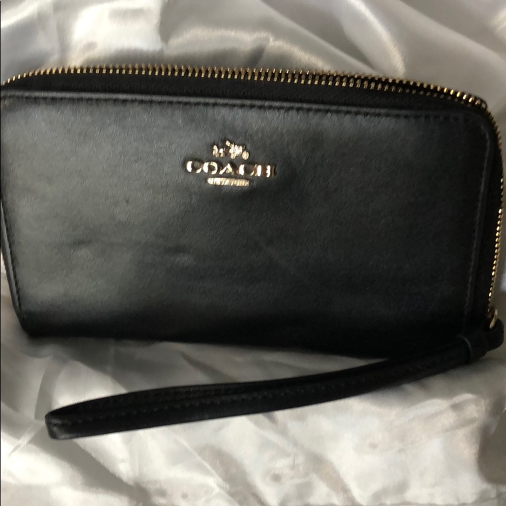 Coach Black Leather Universal Zip Case, Wristlet